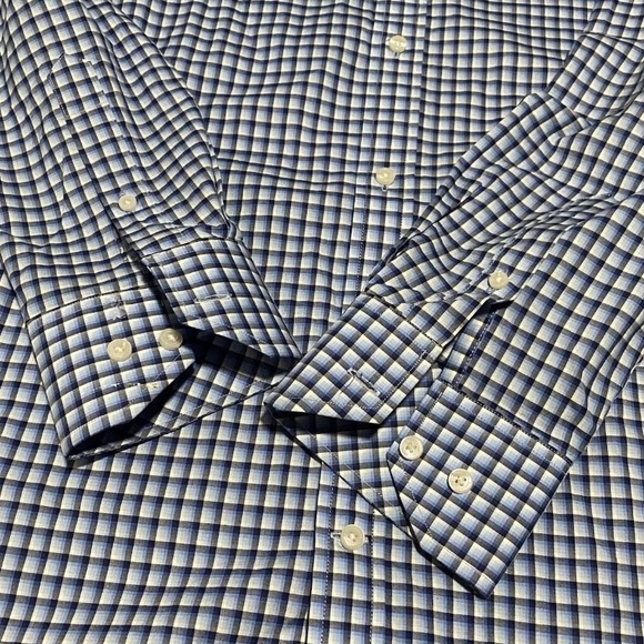 Tailorbyrd Button Up Mens XLT Blue White Geometric Plaid Office Casual Shirt - Picture 4 of 6